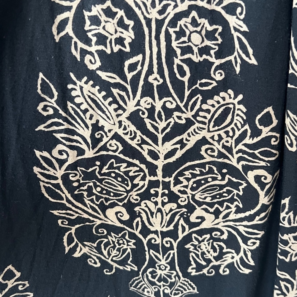 Lucky Brand 2X Blouse Black Tan Floral Damask Boho Peasant Soft Comfy Viscose - Picture 9 of 13